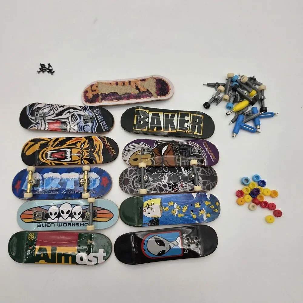 Tech Deck Lot of 11 Boards, Wheels, Trucks, Screws, Nuts, & Tools